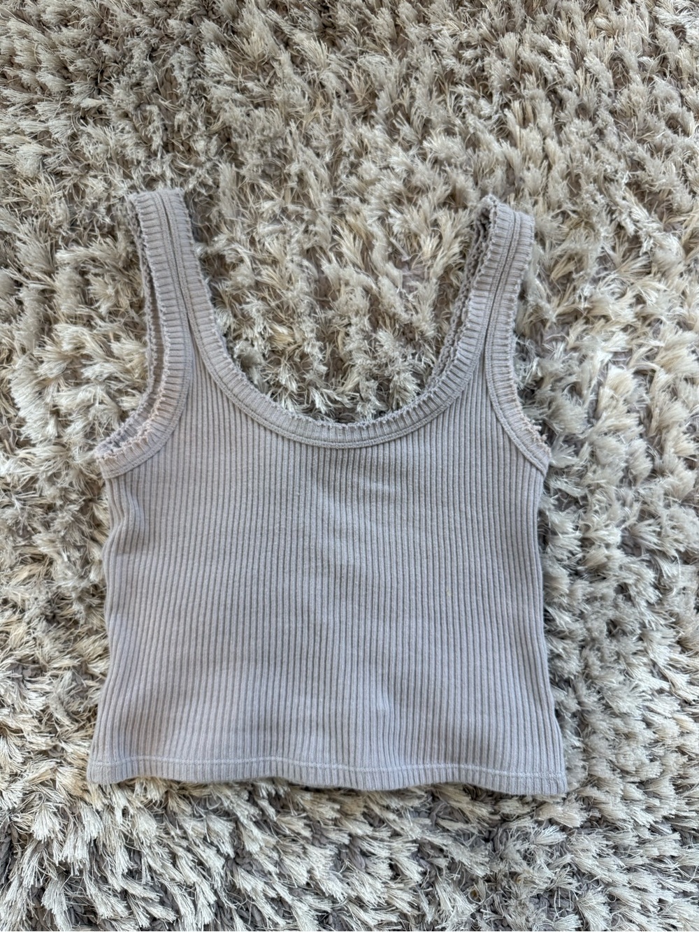 Ribbed Scoop Neck Tank Top — Taupe